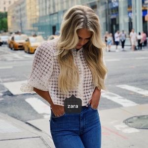 ZARA Floral Daisy Print Organza Blouse sz Large